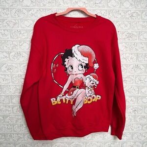 Betty Boop Christmas Graphic Sweatshirt Red Fleece Crewneck Retro Holiday S